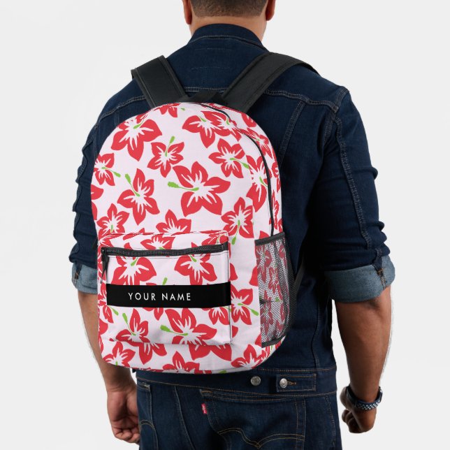 Red Hibiscus, Red Flowers, Your Name Printed Backpack (Insitu (Model))