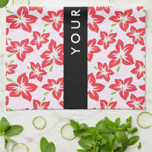 Red Hibiscus, Red Flowers, Your Name Tea Towel