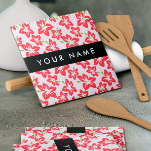 Red Hibiscus, Red Flowers, Your Name Tile