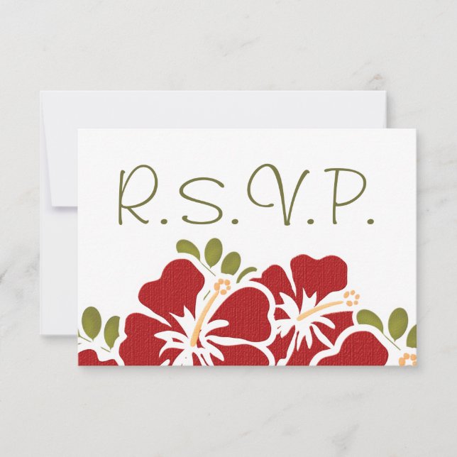 RED HIBISCUS RSVP WEDDING RESPONSE CARDS (Front)
