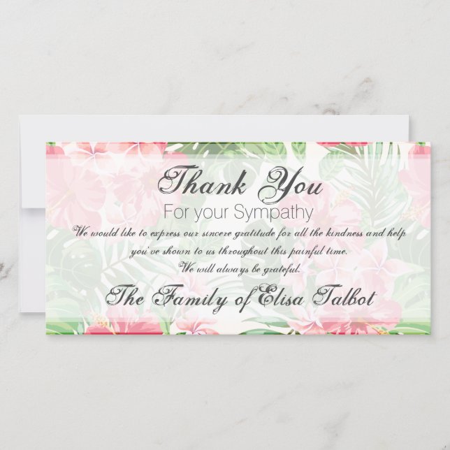 Red Hibiscus Sympathy Thank you Photo Card (Front)