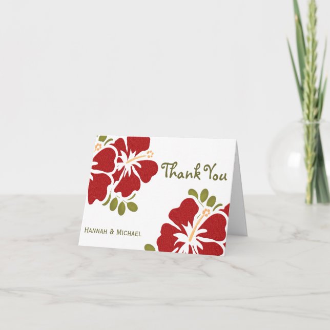 Red Hibiscus Thank You Notes Cards (Front)
