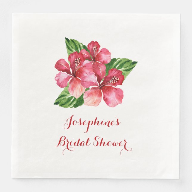 Red Hibiscus Tropical Bridal Shower Personalised Napkin (Front)