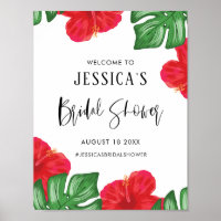Red Hibiscus Tropical Bridal Shower Welcome