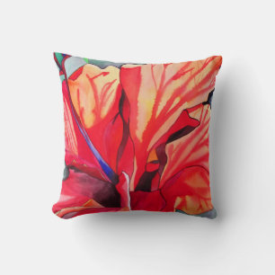 Red Hibiscus tropical floral Cushion