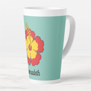 Red Hibiscus Tropical Flower Add Your Name Latte Mug