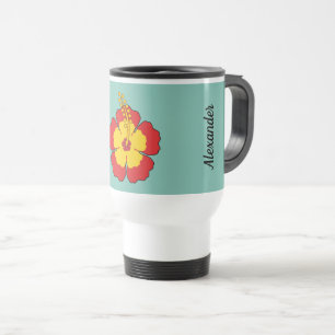 Red Hibiscus Tropical Flower   Add Your Name Travel Mug