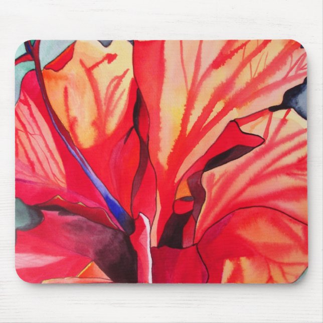 Red Hibiscus tropical flower art Mouse Mat (Front)