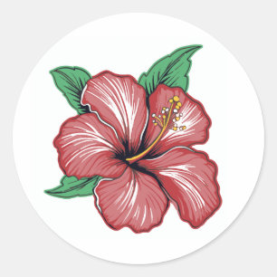Red Hibiscus Tropical Flower Classic Round Sticker
