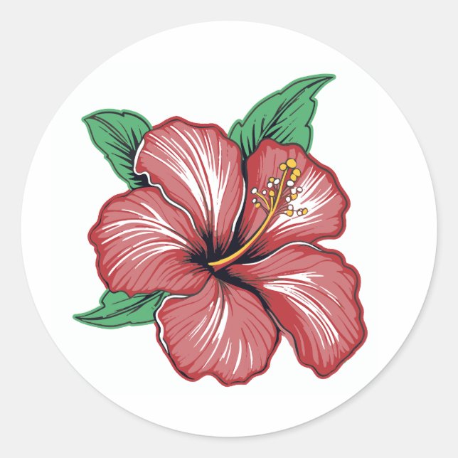 Red Hibiscus Tropical Flower Classic Round Sticker (Front)