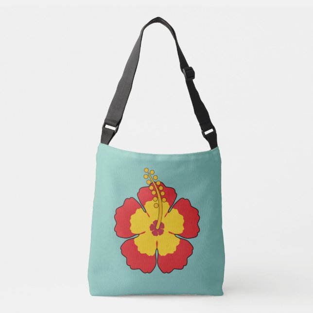 Red Hibiscus Tropical Flower Crossbody Bag (Front)