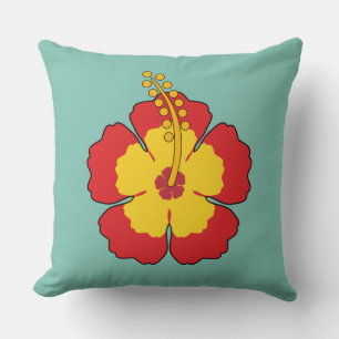 Red Hibiscus Tropical Flower Cushion