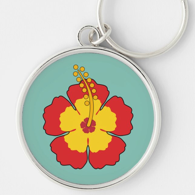 Red Hibiscus Tropical Flower Key Ring (Front)