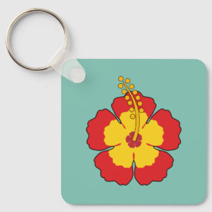 Red Hibiscus Tropical Flower Key Ring