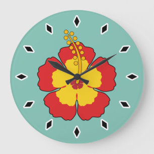 Red Hibiscus Tropical Flower Large Clock