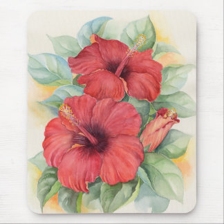 Red Hibiscus Tropical Flower Painting - Multi Mouse Mat