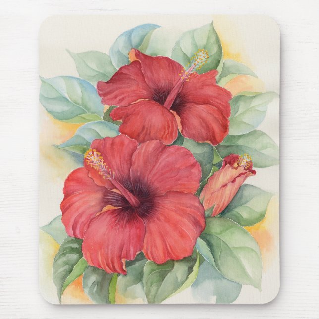 Red Hibiscus Tropical Flower Painting - Multi Mouse Mat (Front)