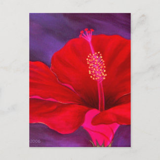 Red Hibiscus Tropical Flower Painting - Multi Postcard