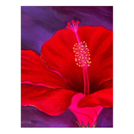 Red Hibiscus Tropical Flower Painting - Multi Postcard