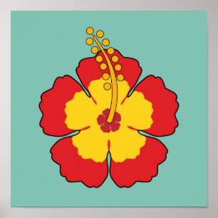 Red Hibiscus Tropical Flower Poster
