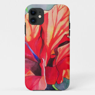 Red Hibiscus tropical flower watercolor art iPhone 11 Case