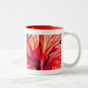 Red Hibiscus tropical flower watercolor art Two-Tone Coffee Mug
