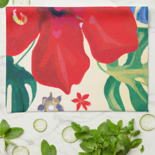 red hibiscus Tropical kitchen decor towel