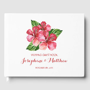 Red Hibiscus Tropical Wedding Guest Book