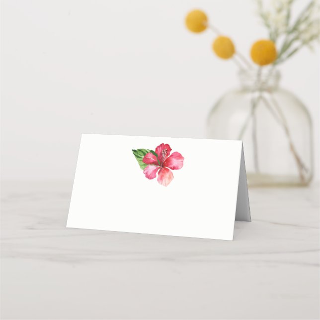 Red Hibiscus Tropical Wedding Place Card (Front)