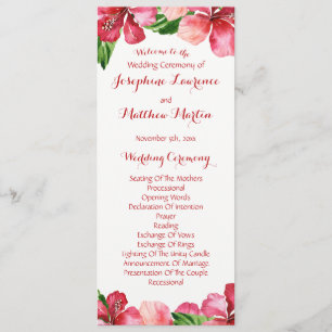 Red Hibiscus Tropical Wedding Programs Programme