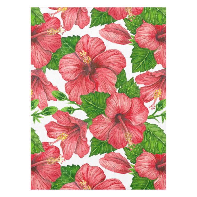 Red hibiscus watercolor pattern tablecloth (Front)