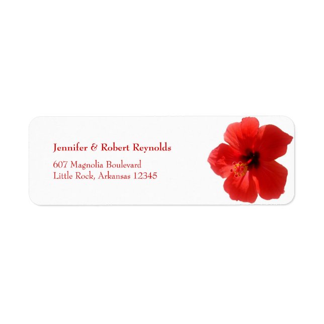 Red Hibiscus Wedding Address Label (Front)