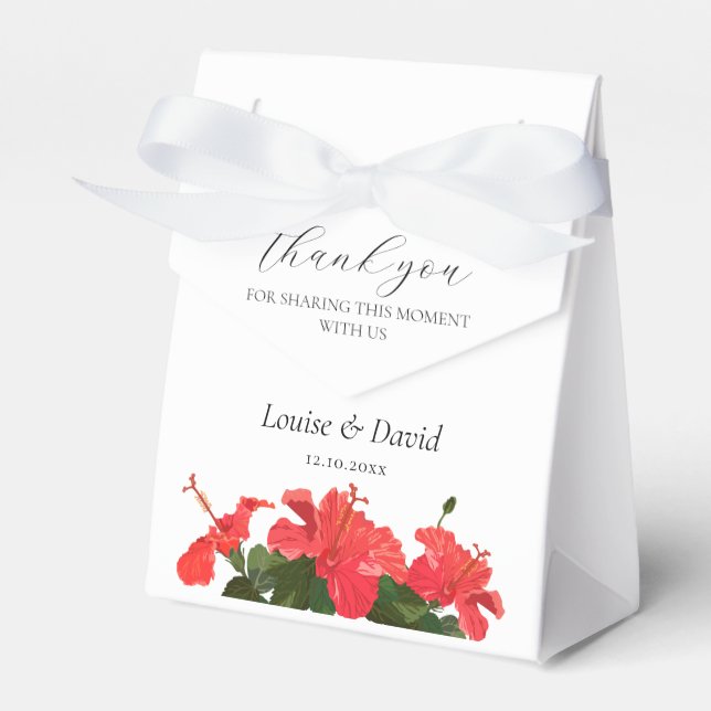 Red Hibiscus Wedding Favour Box  (Front Side)
