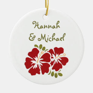 Red Hibiscus Wedding Favour Ornament