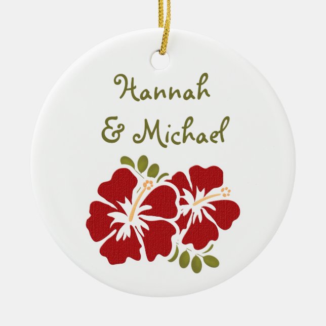 Red Hibiscus Wedding Favour Ornament (Front)