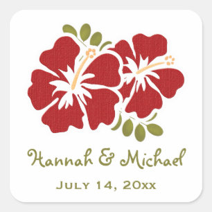 Red Hibiscus Wedding Favour Sticker Seal