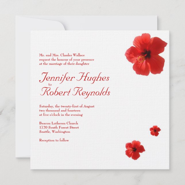 Red Hibiscus Wedding Invitation (Front)