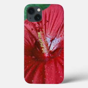 Red Hibiscus With Raindrops iPhone 13 Case