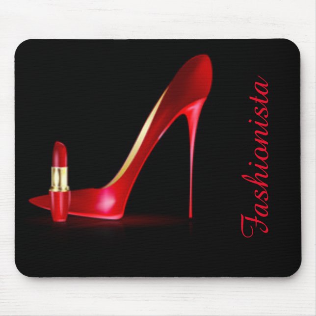 Red High Heel Lipstick Typography Mouse Mat (Front)