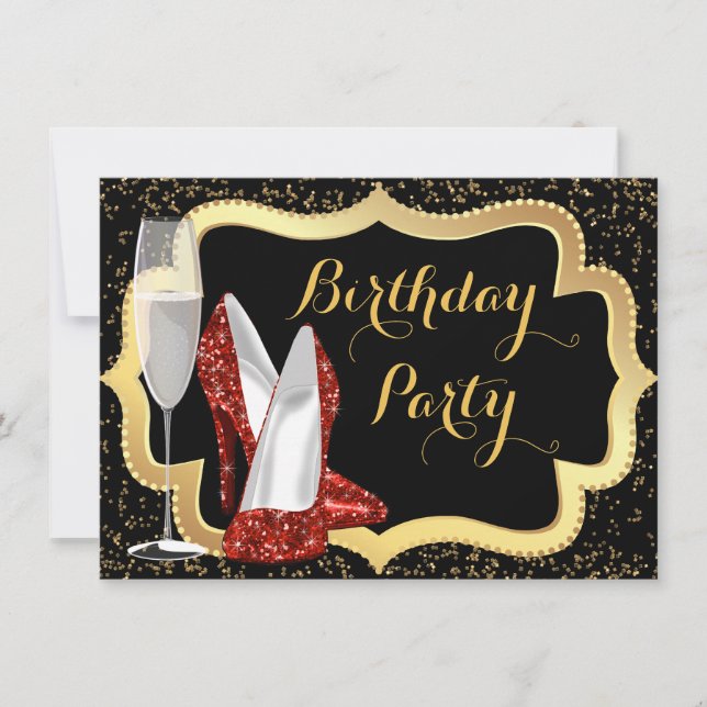 Red High Heel Shoe Birthday Party Invitation (Front)