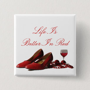 Red High Heel Shoes and Red Wine 15 Cm Square Badge