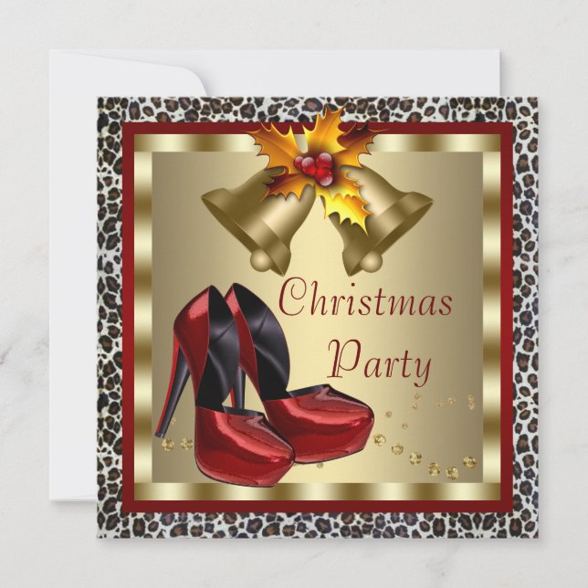 Red High Heel Shoes Leopard Christmas Party Invitation (Front)