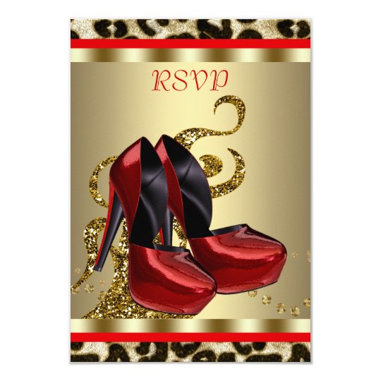 Red High Heel Shoes Leopard Sweet Sixteen RSVP Card