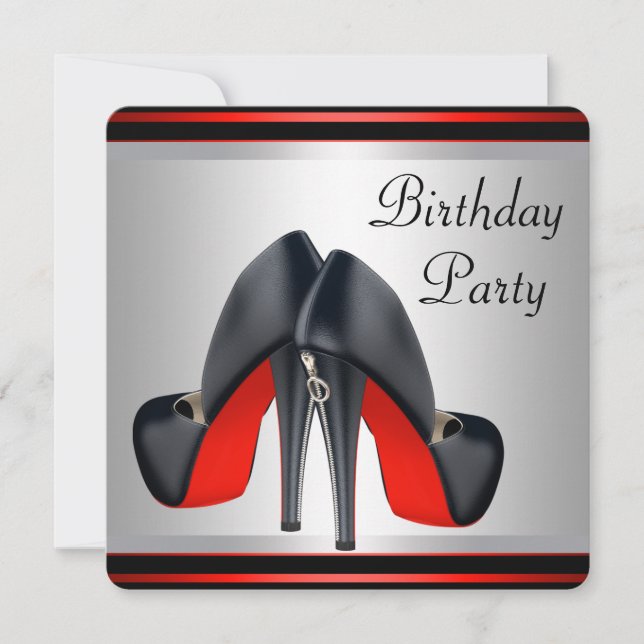 Red High Heel Shoes Red and Black Birthday Party Invitation (Front)