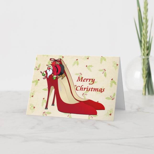 Red High Heel Shoes / Santa Elf Holiday Card (Front)