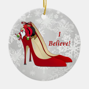 Red High Heel Shoes / Santa Elf / I Believe! Ceramic Tree Decoration