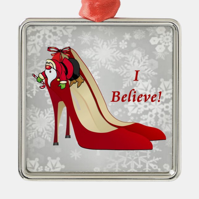 Red High Heel Shoes / Santa Elf / I Believe! Metal Tree Decoration (Front)