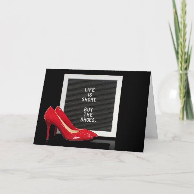 red high heel shoes with quote card (Front)