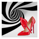 Red High Heels Black White Pattern Print Design