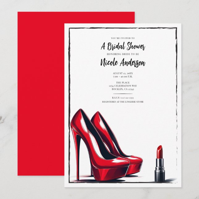 Red High Heels & Lipstick Bridal Shower Invitation (Front/Back)